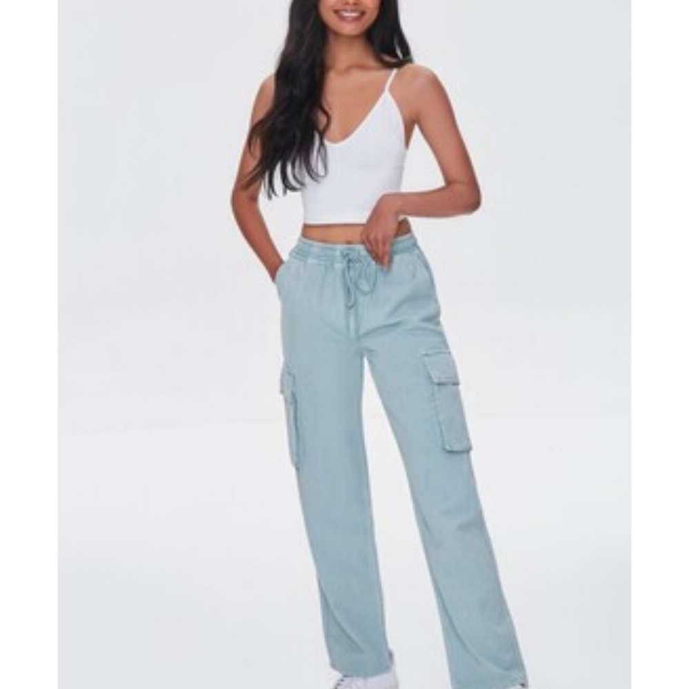 Forever 21 Light Blue Drawstring Cargo Pants! NWT!